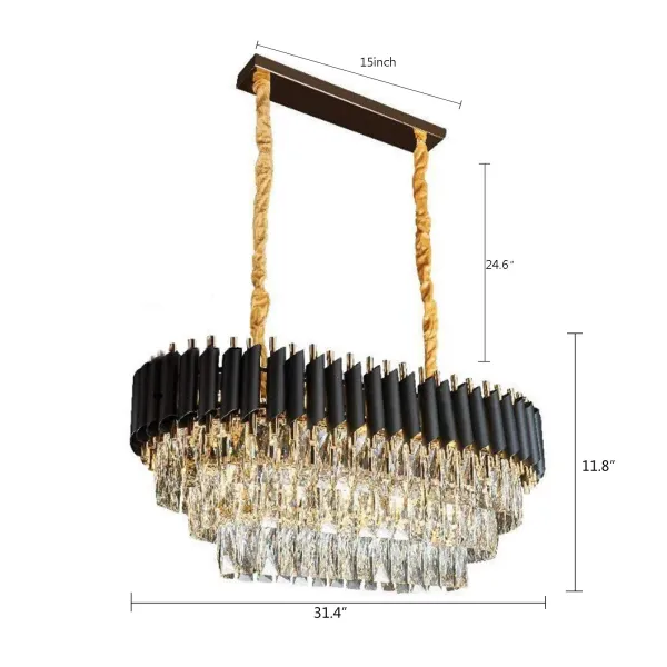 Modern Crystal Chandelier Restaurant Luxury Ceiling Lamp Oval Pendant Light 3 Layers Diameter 80 cm High 30CM