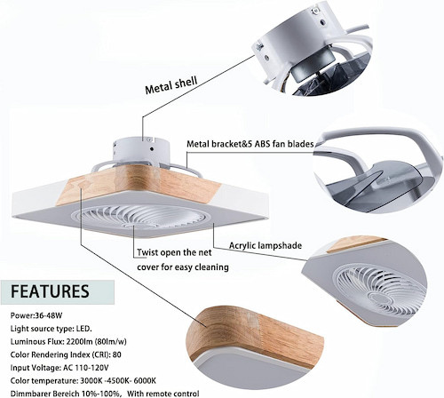 21 inch Modern Low Profile Ceiling Light with Fan and Remote Control White Color