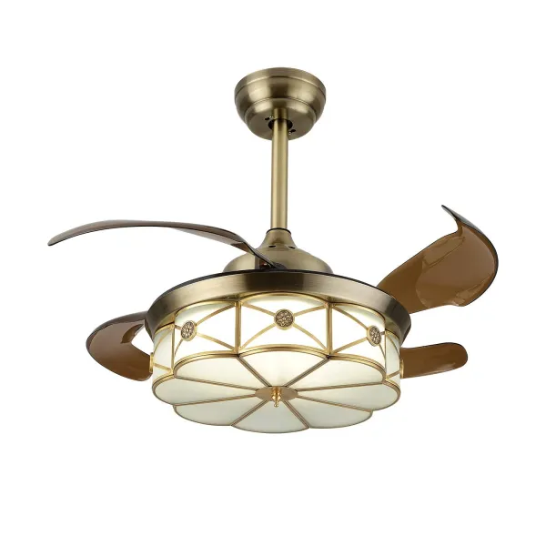 36 Inch Fan Chandelier Petal Style- Brown Fan Blade & Tri-color Dimming
