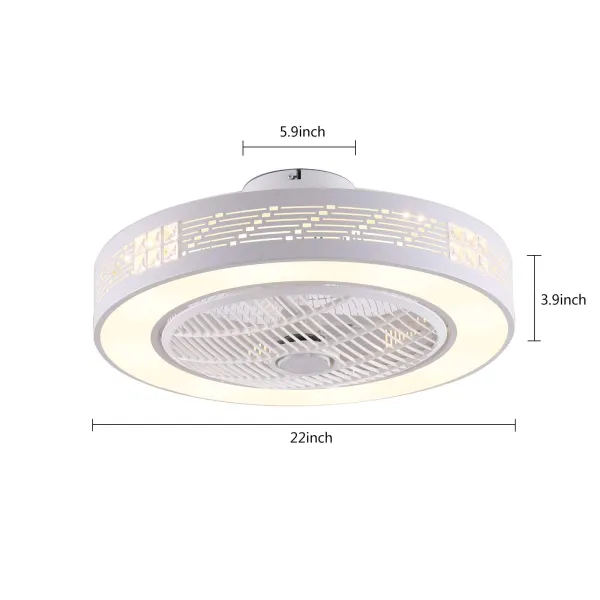 Oukaning 22 Inch Ceiling Fan with Light, LED Remote Control Fully Dimmable Lighting