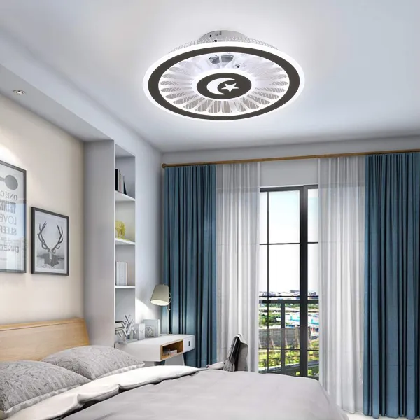 Oukaning 18'' Modern Ceiling Fan with Lights, LED 3 Color Lighting Flush Mount