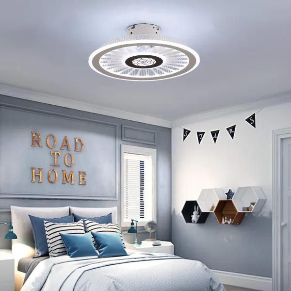Oukaning Ceiling Fan with LED Lights Flush Mount Ceiling Light with Remote Control 3 Color Dimmable