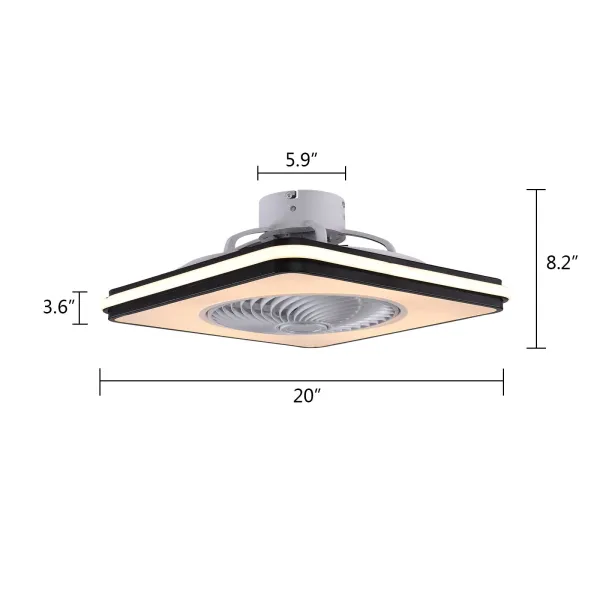 Ceiling Fan with Lights 20 inch Invisible Acrylic Blade Metal Shell Ceiling Light Fan,LED Remote Control 3-Color Dimmable Lighting Fan