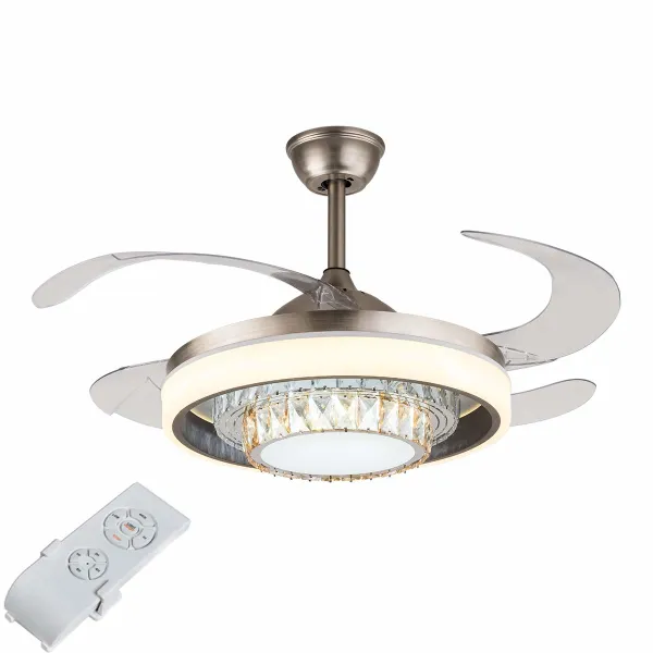42 Inch Crystal Ceiling Fan Light 3 Color Dimming with Remote Control Ceiling Lamp