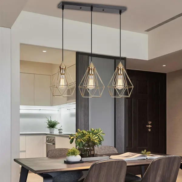 Indoor Island Pendant Light Gold Metal Hanging Ceiling Light Fixtures  (3 Lights)