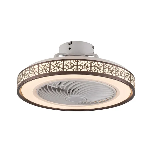 22” Flush Mount Ceiling Fan with LED Lights Retro Pattern Fan Lighting Fixtures LED Remote Controller