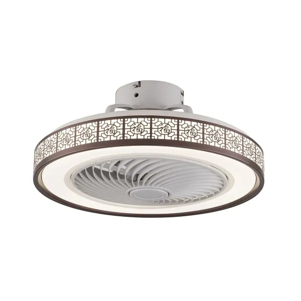 22” Flush Mount Ceiling Fan with LED Lights Retro Pattern Fan Lighting Fixtures LED Remote Controller