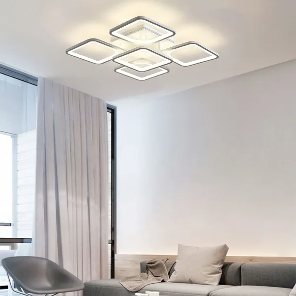 Oukaning Modern Ceiling Light Stepless Dimming with Remote Control Geometric Close