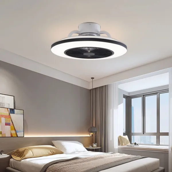 Ceiling Fan with Lights 23 Inch Modern LED Remote Control Flush Mount Ceiling Fan with 5 Invisible Acrylic Blades