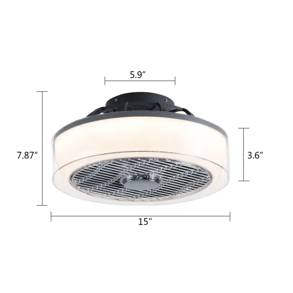15 inch Modern Round Ceiling Fan with Lights, Invisible Blades Ceiling Fan Light with Remote Control, Dimmable LED Lighting Fan