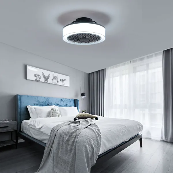 15 inch Modern Round Ceiling Fan with Lights, Invisible Blades Ceiling Fan Light with Remote Control, Dimmable LED Lighting Fan