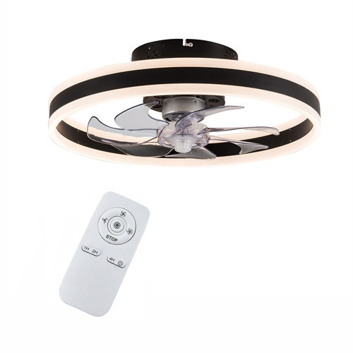 20” Modern Semi Flush Mount Ceiling Light with Fan and Remote Control, Ring LED Ceiling Light (Black)