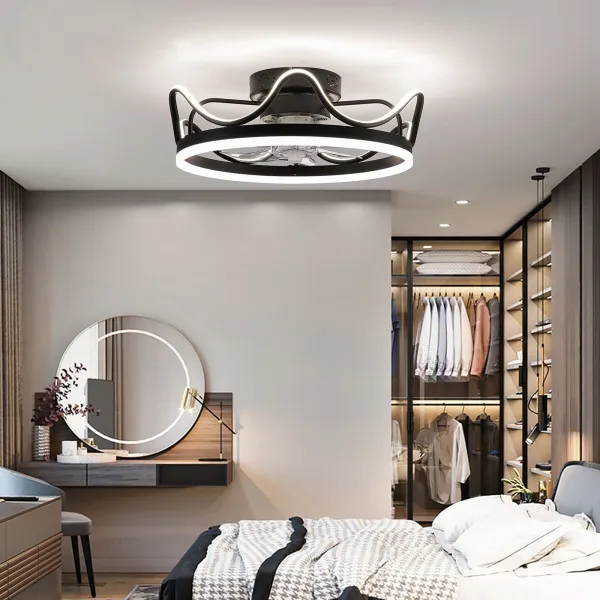 22” Modern Invisible Blades Ceiling Fan with Lights and Remote Control, 3 Colors 3 Speeds Black Color