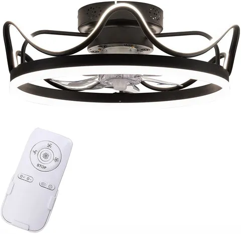 22” Modern Invisible Blades Ceiling Fan with Lights and Remote Control, 3 Colors 3 Speeds Black Color