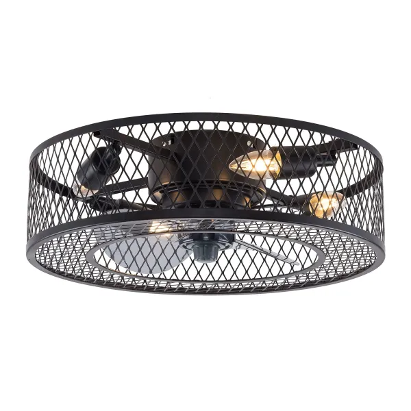 18” Black Caged Ceiling Fan with Lights 3 Speeds Adjustable, Ceiling Fan Lights with Remote (No Bulb)