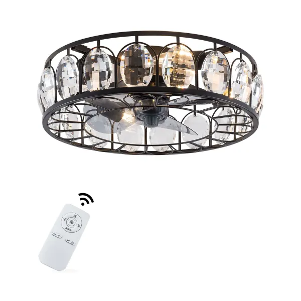 Oukaning 18'' Crystal Caged Low Profile Ceiling Fan with Lights