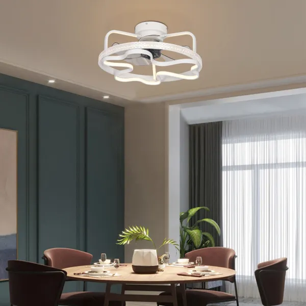 Semi Flush Mount Profile Ceiling Fan with LED Lights Stepless Dimming 3-Color Lighting Modes