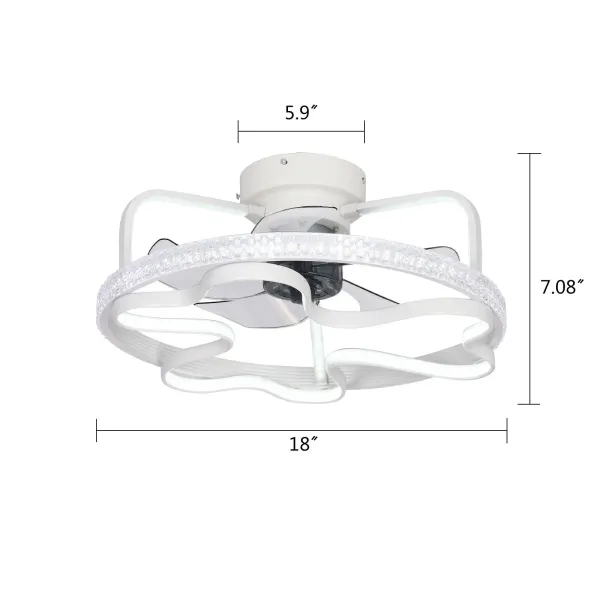 Semi Flush Mount Profile Ceiling Fan with LED Lights Stepless Dimming 3-Color Lighting Modes