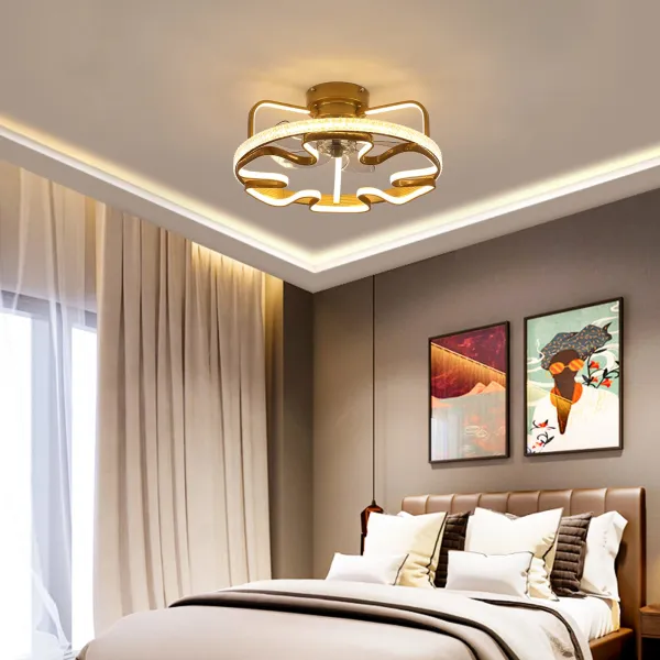 18'' Enclosed Ceiling Fan with Light and Remote Control 3 Light Color 3 Wind Speed Timing Low Profile Bladeless Ceiling Fan Lights