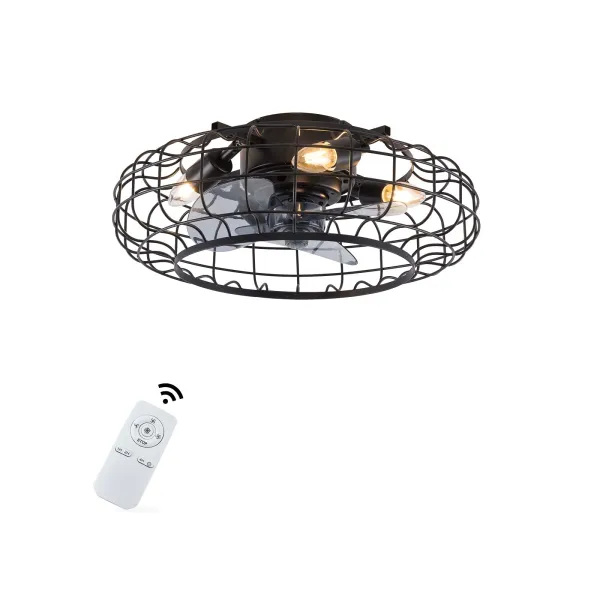 18.5'' Black Caged Ceiling Fan with Lights and Remote, Flush Mount Dimmable