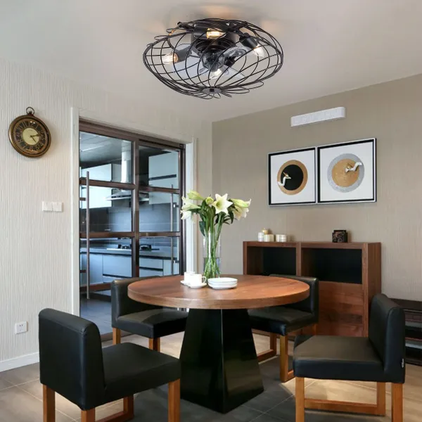 18'' Metal Cagde Ceiling Fan with Lights, Black 3 Wind Speeds Remote Control
