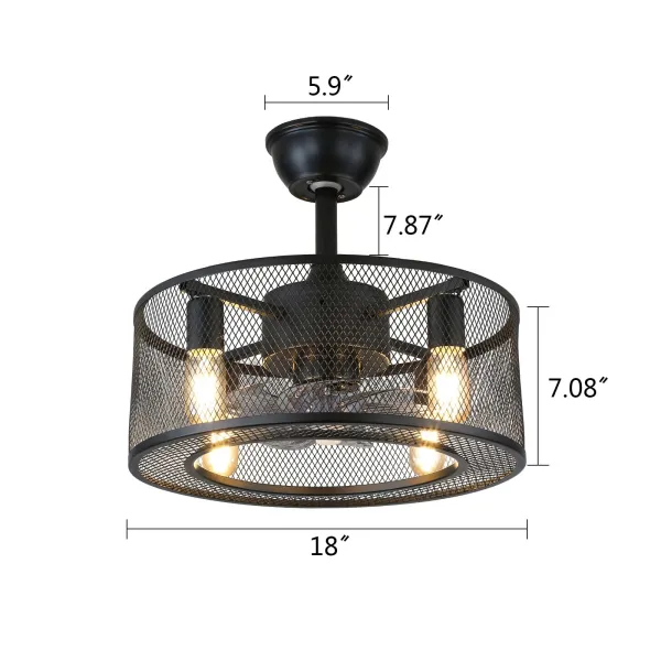 18 Inch Modern Enclosed Ceiling Fan with Light and Remote Control 3 Light Color 3 Wind Speed