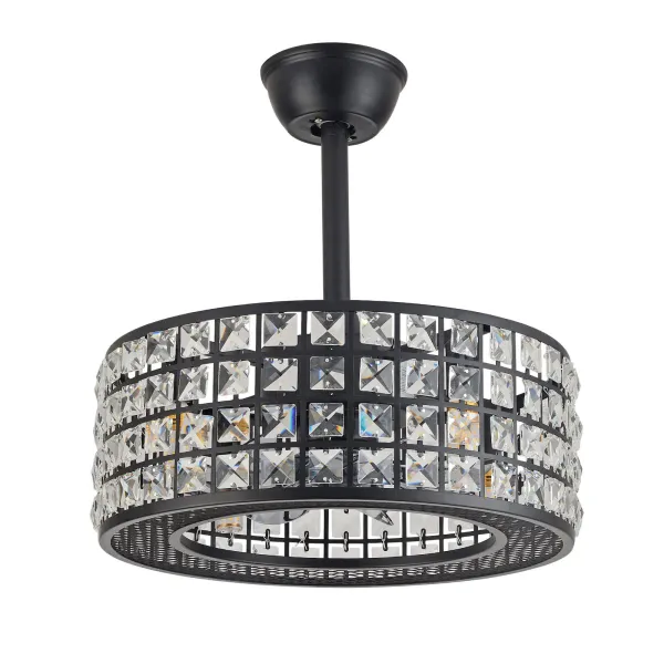 Industrial Ceiling Fan with Lights 18 Inch Black Iron Bladeless Ceiling Fan with Remote