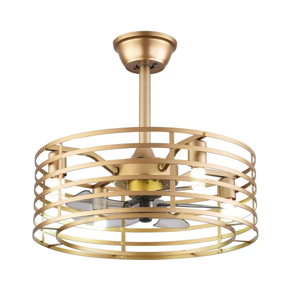 20 inch Gold Caged Ceiling Fan with Lights and Remote Control 3 Wind Speed
