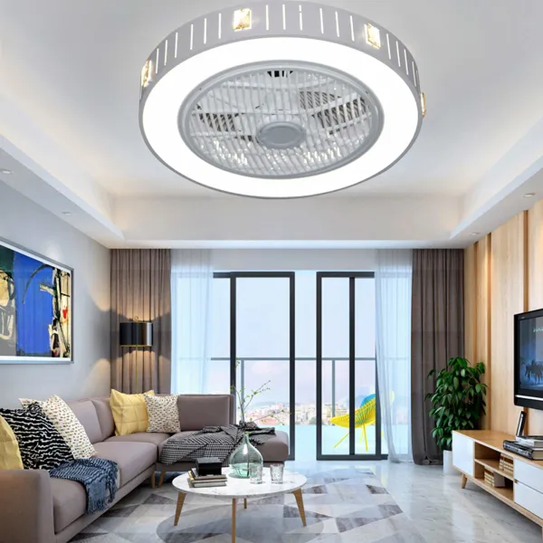 Oukaning Hot Modern Ceiling Fan with Lights Remote Control LED Dimmable Flush Mount