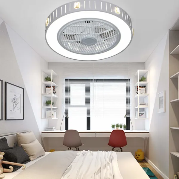 Oukaning Hot Modern Ceiling Fan with Lights Remote Control LED Dimmable Flush Mount