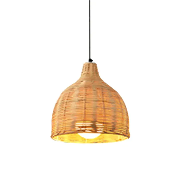 Plug in Cord Vintage Pendant Lighting Bamboo Woven Wicker Rattan Shade Pendant Light Fixtures