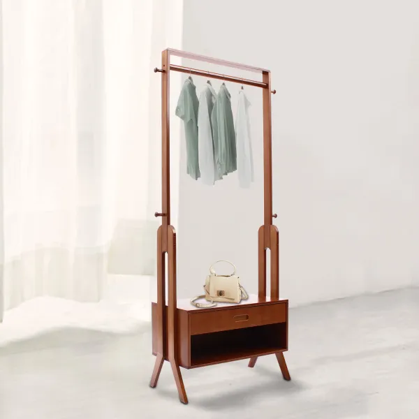 Wood Garment Rack,Heavy Duty Clothes Organizer Freestanding Clothing Rack Stand w/ Storage Drawer