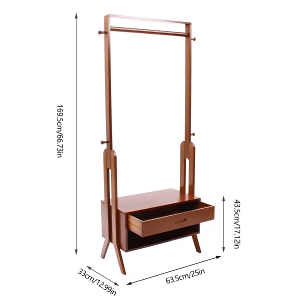 Wood Garment Rack,Heavy Duty Clothes Organizer Freestanding Clothing Rack Stand w/ Storage Drawer