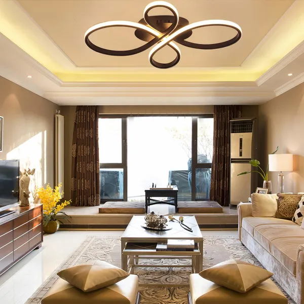 Modern LED Flush Mount Ceiling Lighting Fixture 60CM Brown White 110V for Living Room, Bedroom, Kitchen