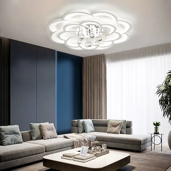 Oukaning Modern Chandelier Fixture Acrylic Crystal Flush Mount Ceiling Lighting