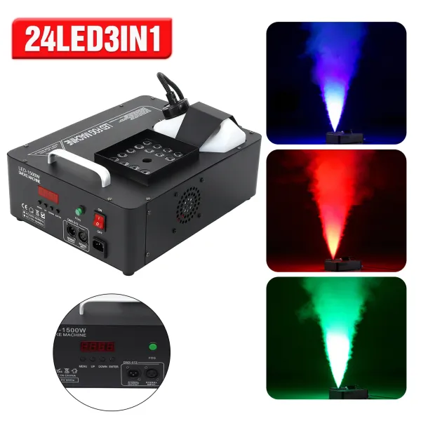 24 LED 3 in 1 RGB Stage Fog Machine 1500W Vertical Spray Fog Smoke Machine