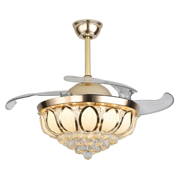 42” Crystal LED Ceiling Fan with Light and Remote Control-4 Retractable Blades-3 Color Changes