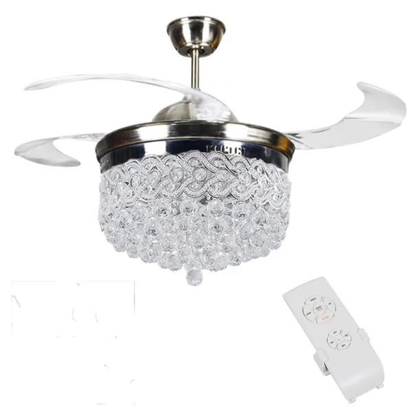 42” Modern Dimmable Invisible Retractable Fandelier Crystal Ceiling Fan with Lights and Remote 