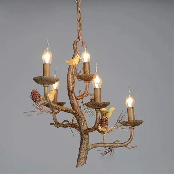 Retro Ceiling Pendant Lamp ,Bird Candle LED Pendant Ceiling Light Lamp 5 Light Antler Chandelier