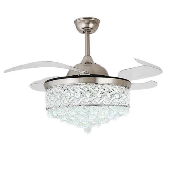 42 in Luxury K9 Crystal Ceiling Fan Lights with Remote Control Modern LED Chandeliers Retractable Blades Ceiling Fans