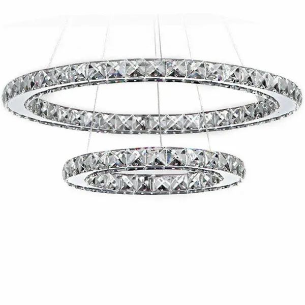 Crystal Pendant Light Adjustable Hanging Ceiling Light Warm/Cool White Circular Chandelier
