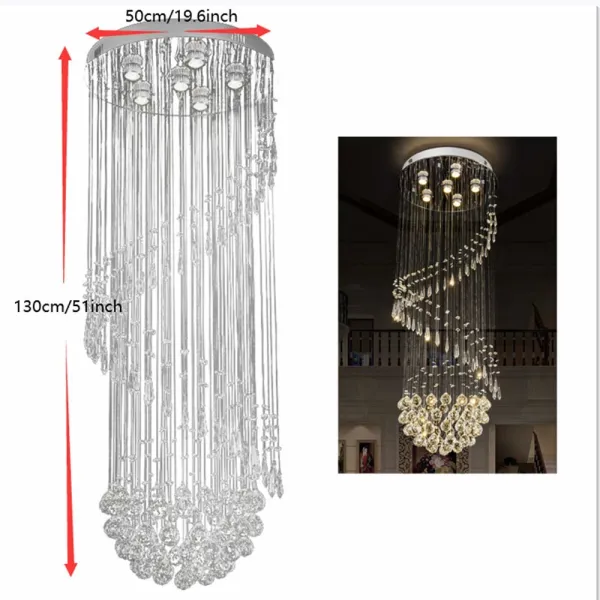 LED Crystal Chandelier Stair Ceiling Lamp Rain Drop Light Lobby Pendant Light