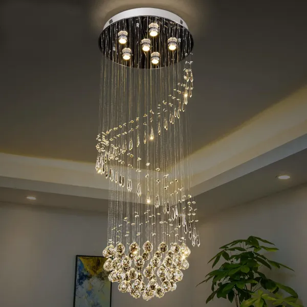 LED Crystal Chandelier Stair Ceiling Lamp Rain Drop Light Lobby Pendant Light