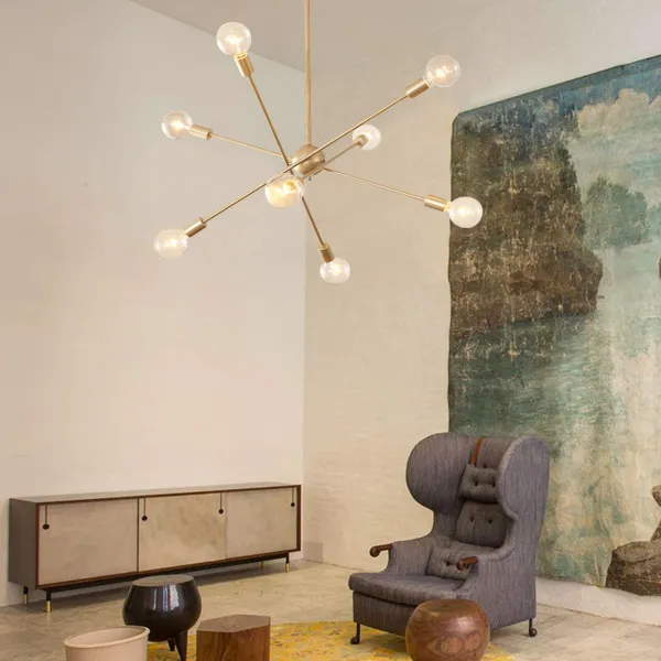 8 Lights Modern Gold Sputnik Chandelier  for Kitchen Dining Room Living Room