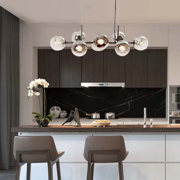 Mid-Century Glass Pendant Light Modern Globe Chandelier Lighting Fixtures with 8 Spherical Lights Creative Hanging Light