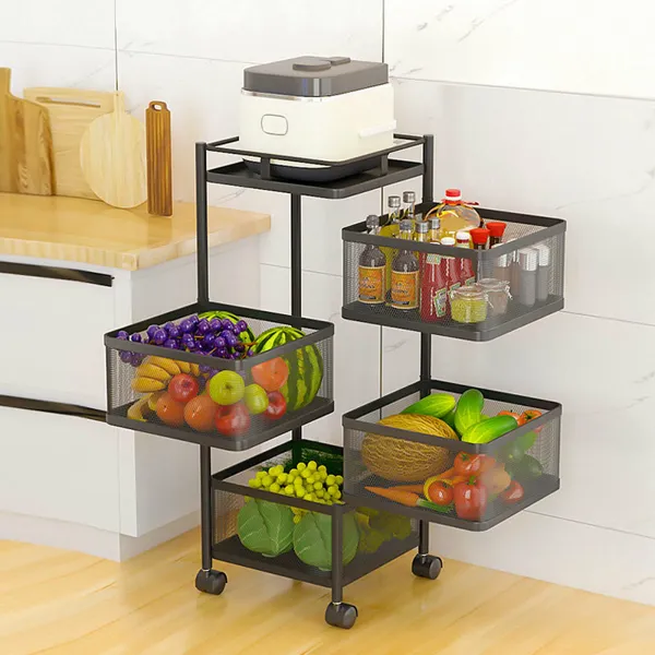 Square Kitchen Shelf 4 Layered Shelf Storage Rack Kitchen Rotating Vegetable Rack Floor-Standing Square Kitchen Shelf 4 Layered Shelf Storage Rack Kitchen Rotating Vegetable Rack Floor-Standing