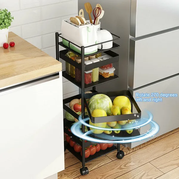 Square Kitchen Shelf 4 Layered Shelf Storage Rack Kitchen Rotating Vegetable Rack Floor-Standing Square Kitchen Shelf 4 Layered Shelf Storage Rack Kitchen Rotating Vegetable Rack Floor-Standing