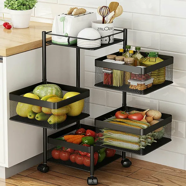 Square Kitchen Shelf 4 Layered Shelf Storage Rack Kitchen Rotating Vegetable Rack Floor-Standing Square Kitchen Shelf 4 Layered Shelf Storage Rack Kitchen Rotating Vegetable Rack Floor-Standing