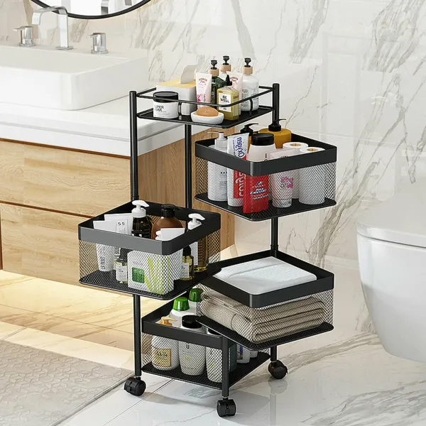 Square Kitchen Shelf 4 Layered Shelf Storage Rack Kitchen Rotating Vegetable Rack Floor-Standing Square Kitchen Shelf 4 Layered Shelf Storage Rack Kitchen Rotating Vegetable Rack Floor-Standing