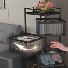 Square Kitchen Shelf 4 Layered Shelf Storage Rack Kitchen Rotating Vegetable Rack Floor-Standing